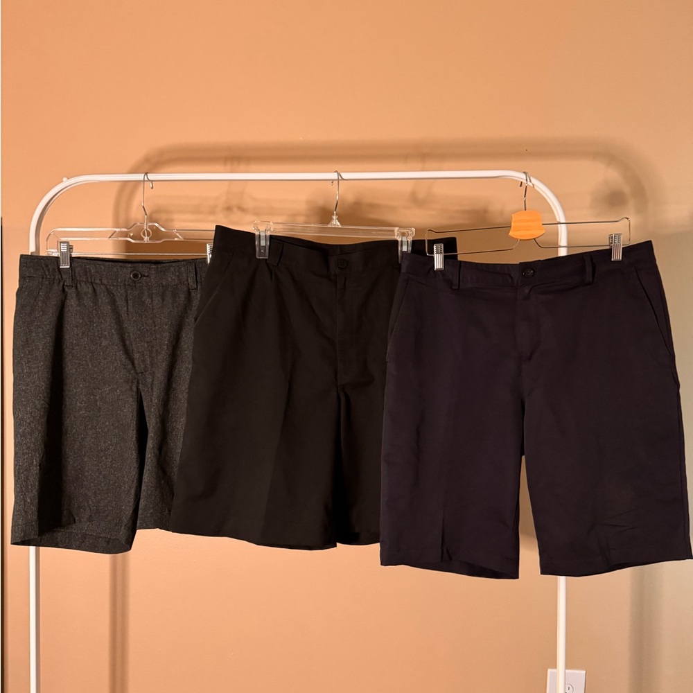adidas Men's Flat Front Shorts - Gray, Black, and Navy